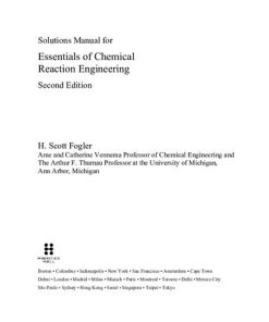 Solutions Manual for Essentials of Chemical Reaction Engineering Second