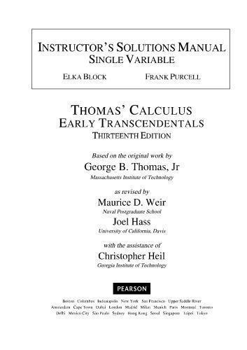 Instructors Solutions Manual To Thomas Calculus Early Transcendentals 13Th
